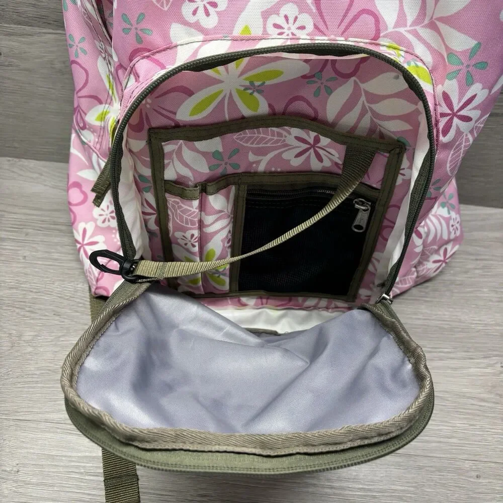 LL Bean Backpack Pink Floral Print School Travel Bag Reflective “Alexa”